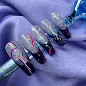 Large French tip coffin nails with hand made design